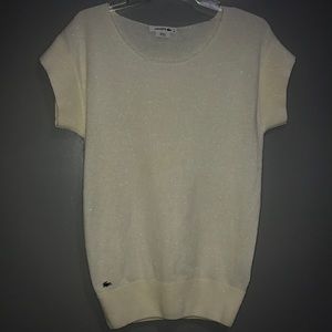 Lacoste cream short sleeve sweater w/ gold shimmer